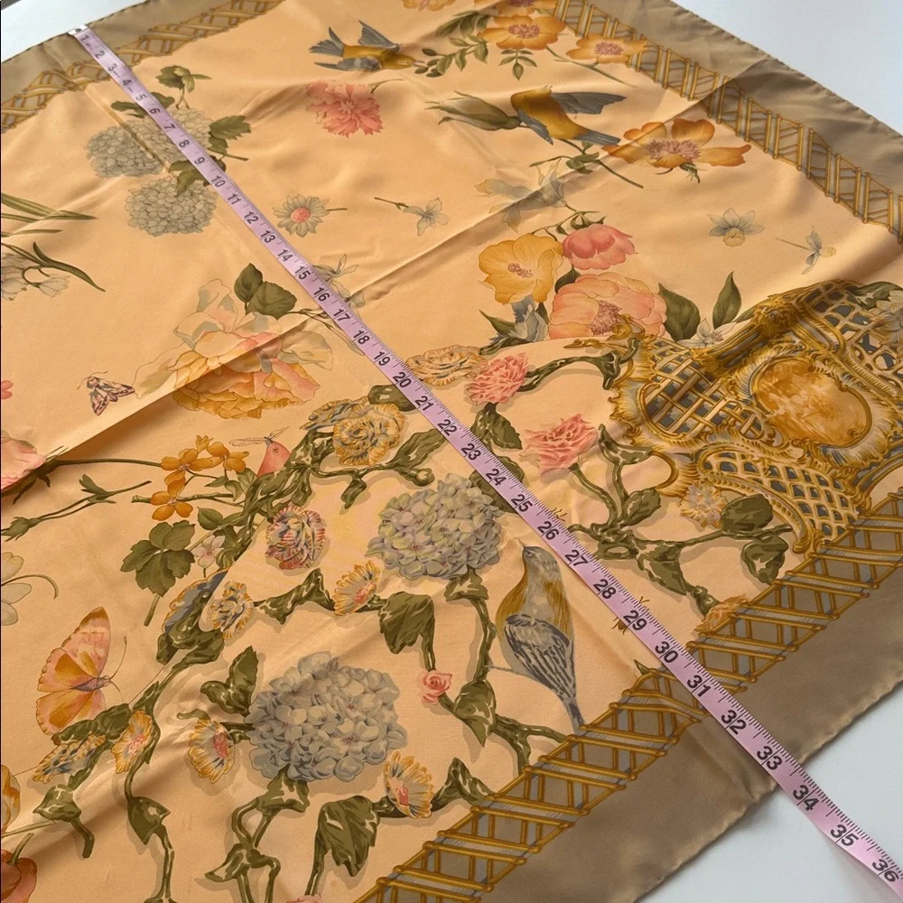 Valentino Pink and Gold Floral Silk Scarf